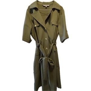 Haragano Khaki Green Utility Belted Shirt Dress Women Size 12